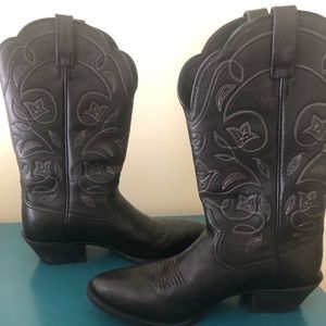 Arias Black Leather Western Boot